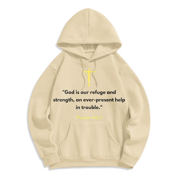 Felpa con cappuccio in poliestere foderata in pile stile classico Christianartworkshop Dio è il nostro rifugio e la nostra forza - Beige - 2XL - image 10