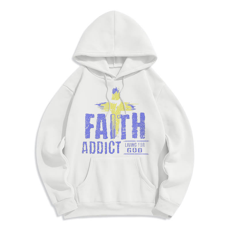 Christianartworkshop Felpa con cappuccio in poliestere foderata in pile "Faith Addict Living For God" in stile colorato - Bianco - 2XL - image 0