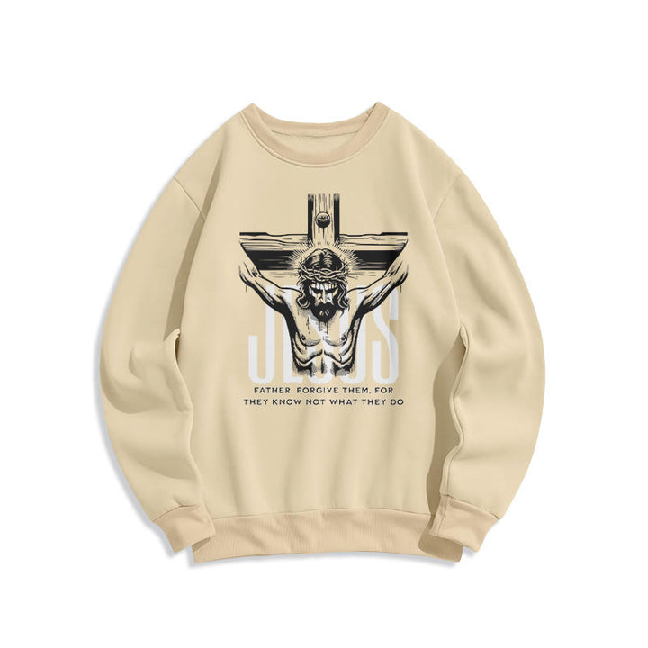Felpa in poliestere foderata in pile con crocifisso "Padre perdona loro" in stile classico Christianartworkshop - Beige - 2XL - image 10