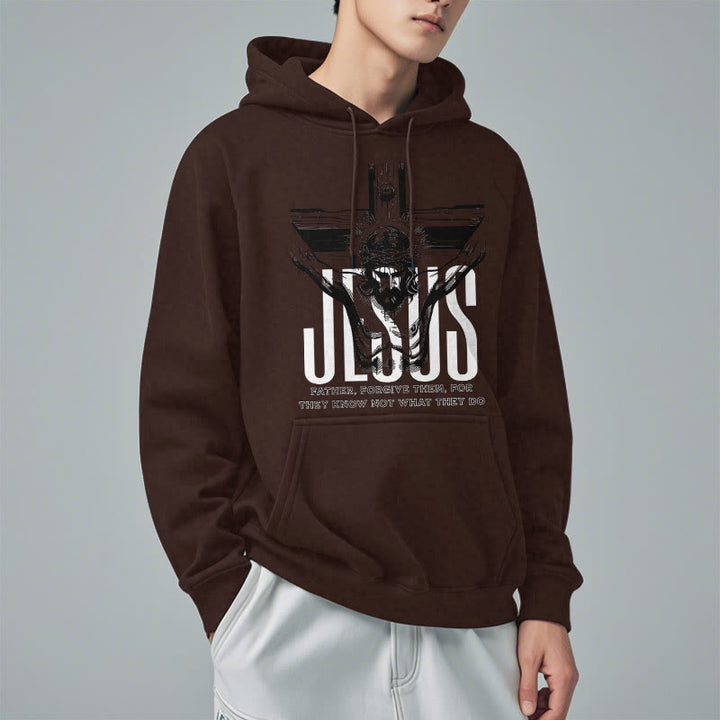 Felpa con cappuccio in poliestere foderata in pile con crocifisso "Padre perdona loro" in stile classico Christianartworkshop - image 18