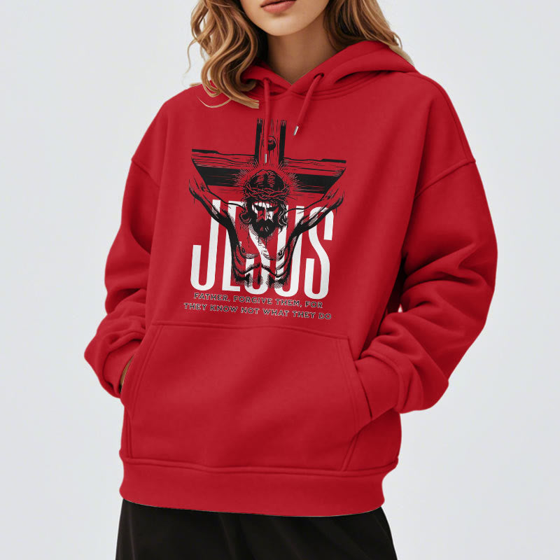 Felpa con cappuccio in poliestere foderata in pile con crocifisso "Padre perdona loro" in stile classico Christianartworkshop - image 37