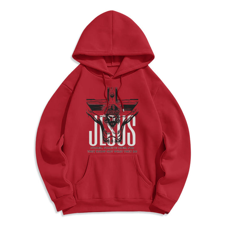 Felpa con cappuccio in poliestere foderata in pile con crocifisso "Padre perdona loro" in stile classico Christianartworkshop - Rosso - 2XL - image 35