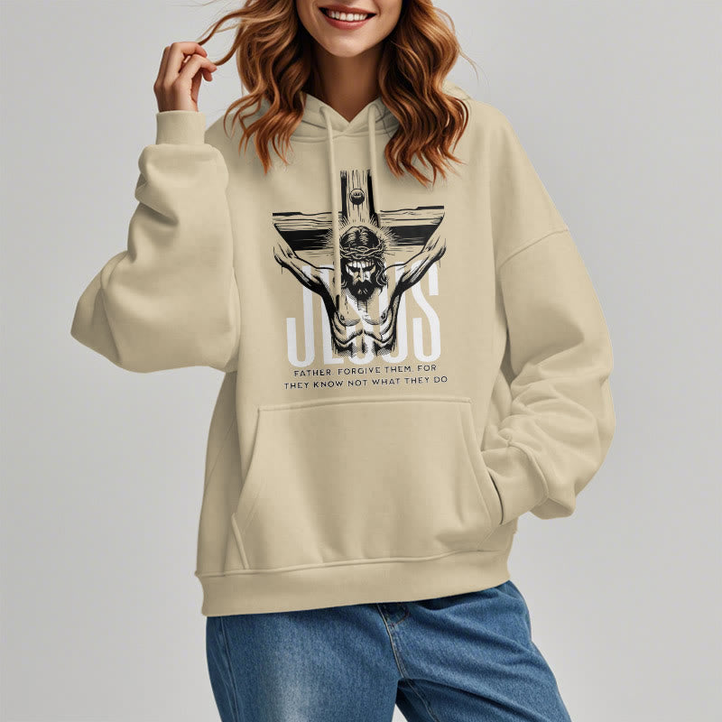 Felpa con cappuccio in poliestere foderata in pile con crocifisso "Padre perdona loro" in stile classico Christianartworkshop - image 13