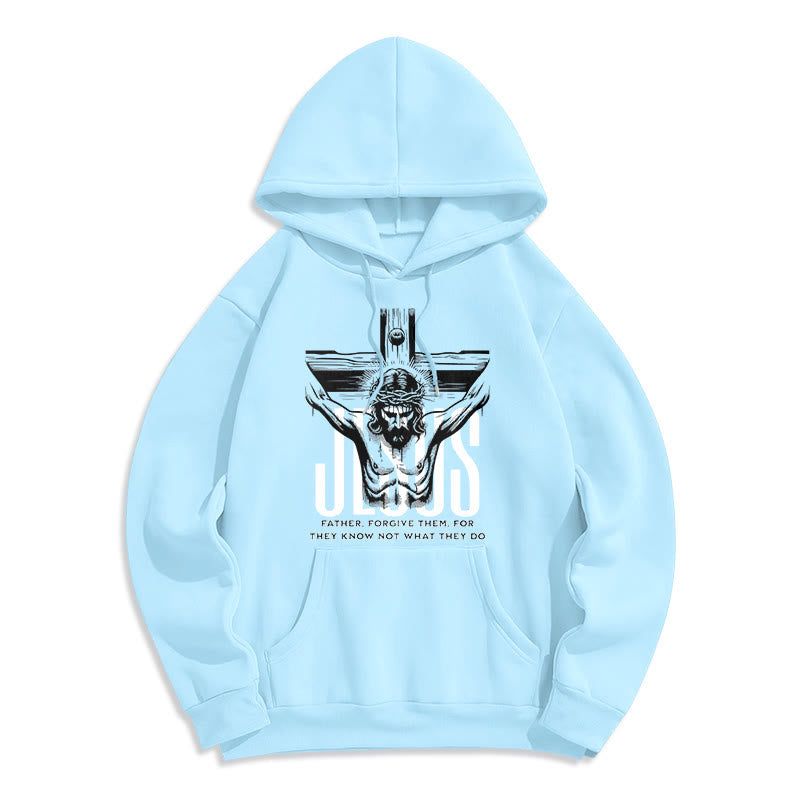 Felpa con cappuccio in poliestere foderata in pile con crocifisso "Padre perdona loro" in stile classico Christianartworkshop - Blu - 2XL - image 25