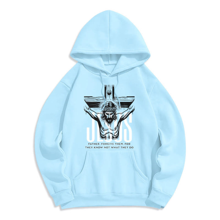 Felpa con cappuccio in poliestere foderata in pile con crocifisso "Padre perdona loro" in stile classico Christianartworkshop - Blu - 2XL - image 25