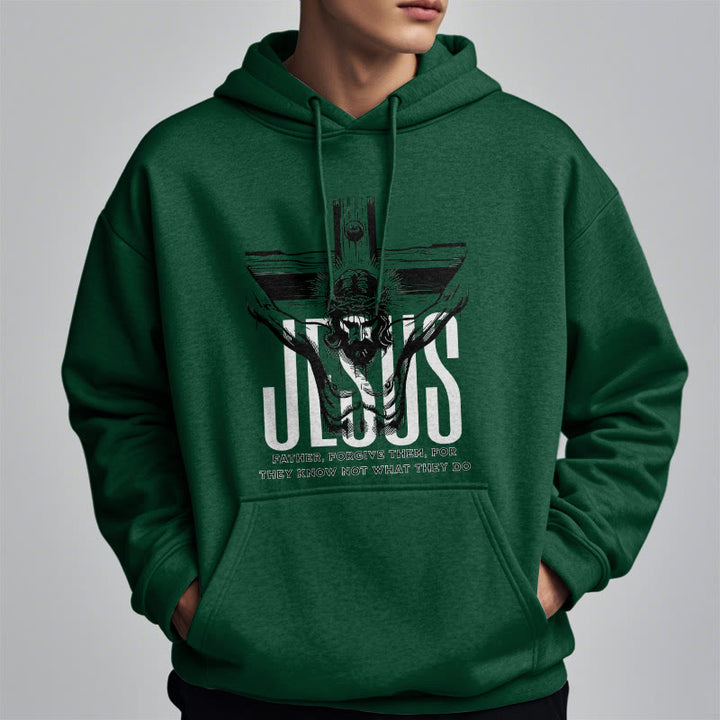 Felpa con cappuccio in poliestere foderata in pile con crocifisso "Padre perdona loro" in stile classico Christianartworkshop - image 22