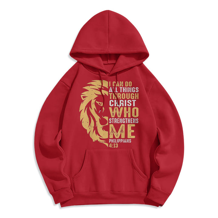 Felpa con cappuccio in poliestere foderata in pile con citazione Christianartworkshop in stile Cristo mi rafforza - Rosso - 2XL - image 35