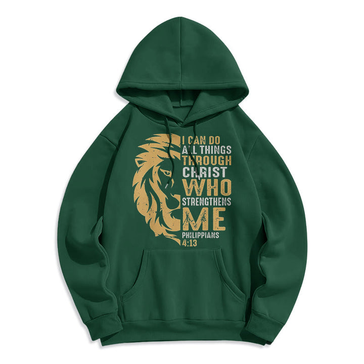 Felpa con cappuccio in poliestere foderata in pile con citazione Christianartworkshop in stile Cristo mi rafforza - Verde - 2XL - image 0