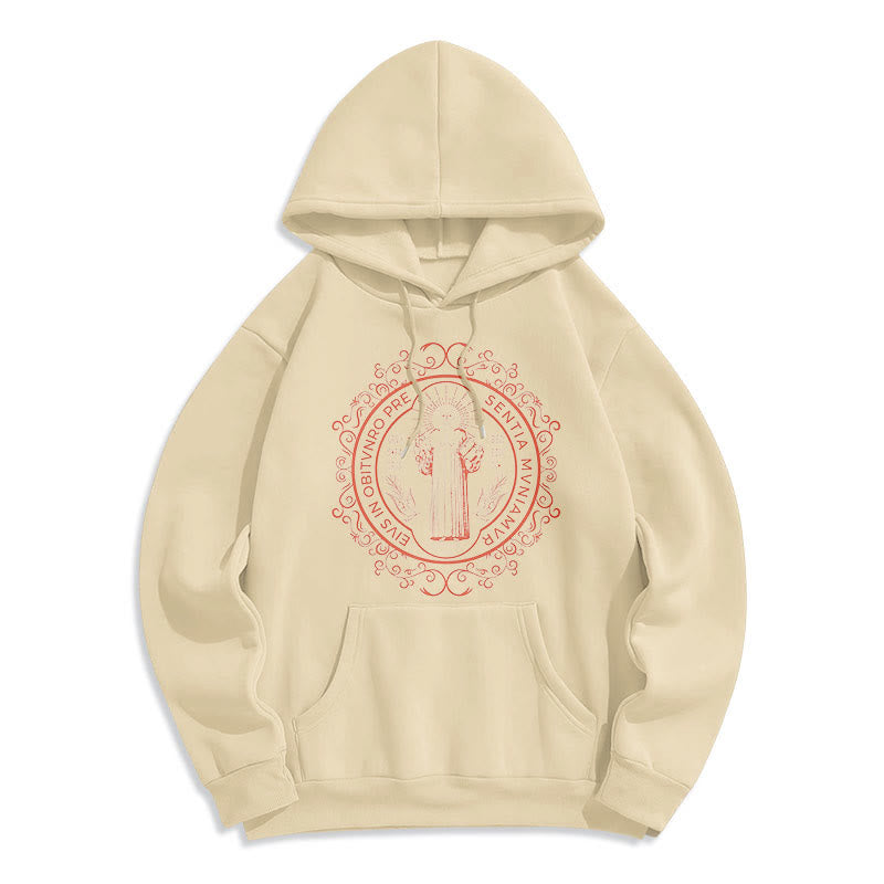Christianartworkshop Felpa con cappuccio in poliestere foderata in pile con stemma floreale di San Benedetto in stile classico - Beige - 2XL - image 10