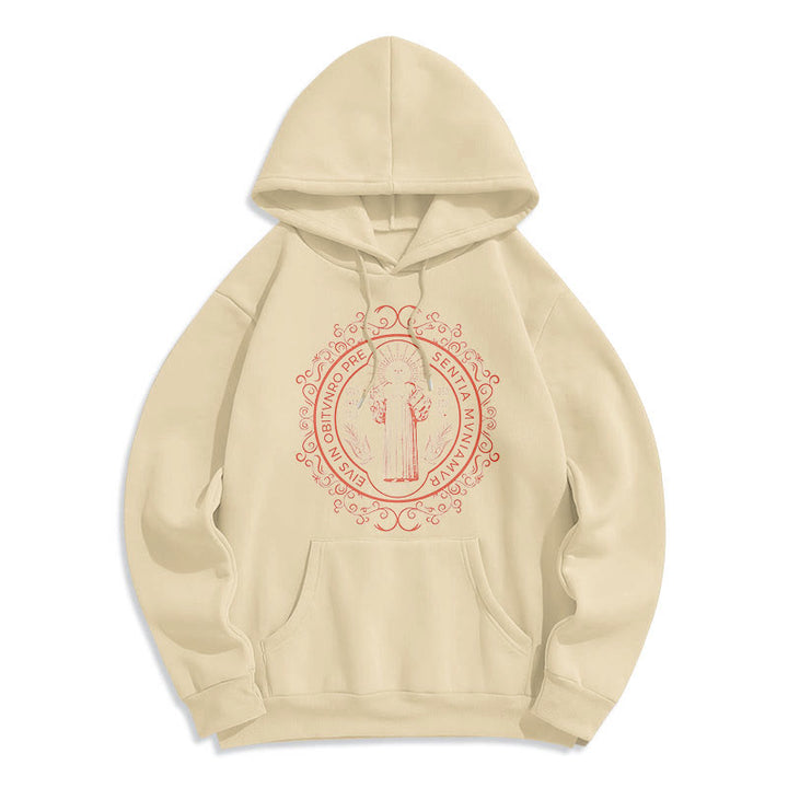 Christianartworkshop Felpa con cappuccio in poliestere foderata in pile con stemma floreale di San Benedetto in stile classico - Beige - 2XL - image 10