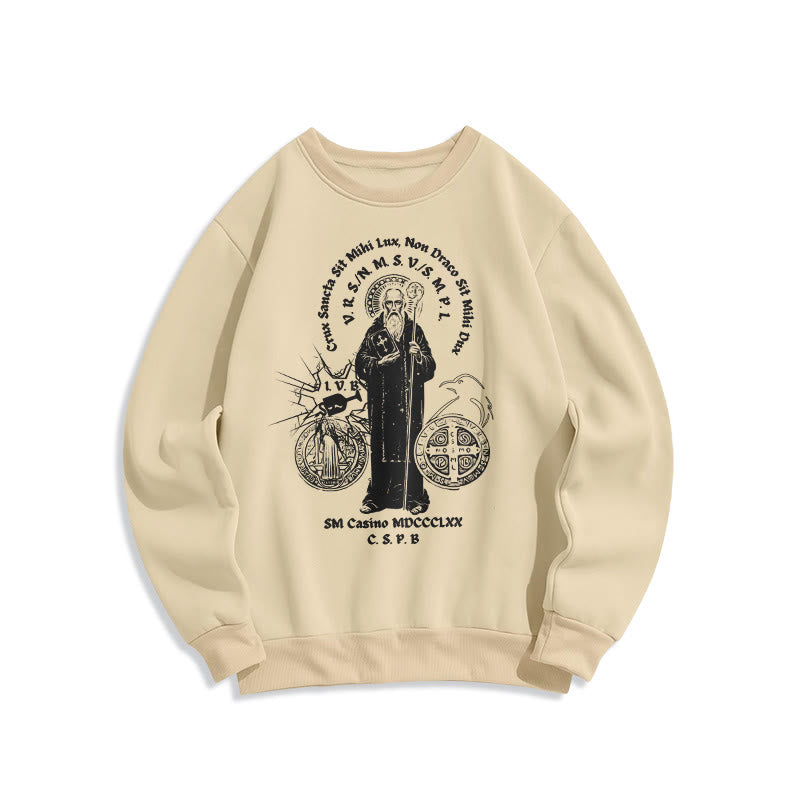 Felpa in poliestere foderata in pile con figura di San Benedetto in stile classico Christianartworkshop - Beige - 2XL - image 10
