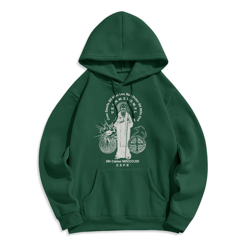 Felpa con cappuccio in poliestere foderata in pile con figura di San Benedetto in stile classico Christianartworkshop - Verde - 2XL - image 20