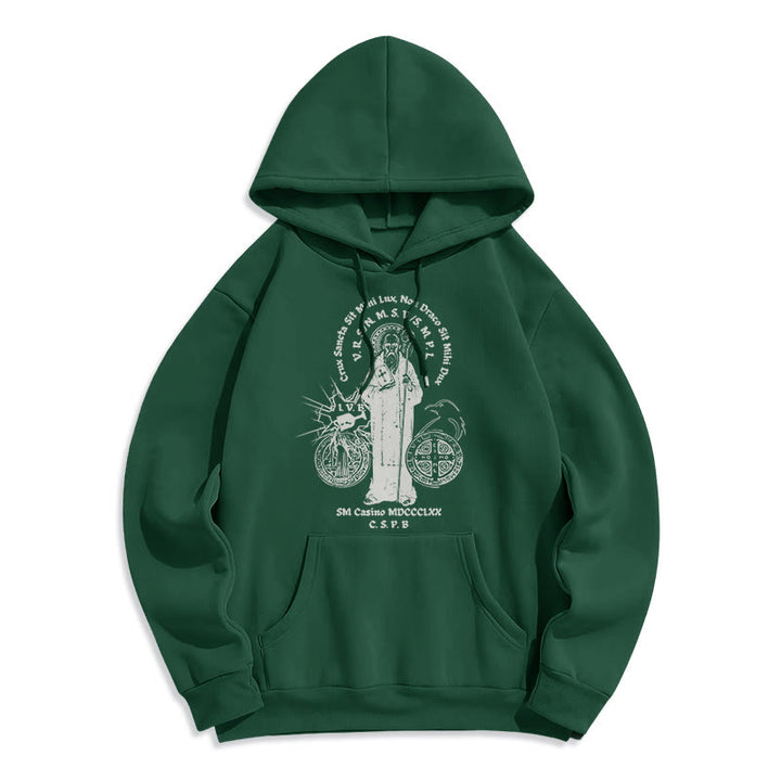 Felpa con cappuccio in poliestere foderata in pile con figura di San Benedetto in stile classico Christianartworkshop - Verde - 2XL - image 20