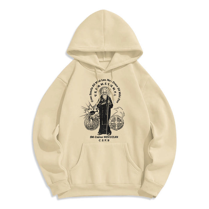 Felpa con cappuccio in poliestere foderata in pile con figura di San Benedetto in stile classico Christianartworkshop - Beige - 2XL - image 10