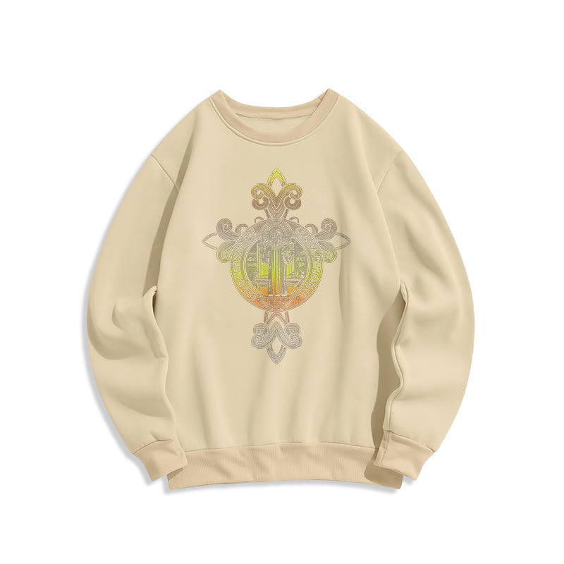 Felpa in poliestere foderata in pile con volute e stemma di San Benedetto in stile colorato Christianartworkshop - Beige - 2XL - image 10