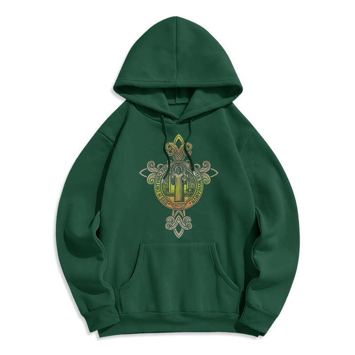 Christianartworkshop Felpa con cappuccio in poliestere foderata in pile con volute e stemma di San Benedetto in stile colorato - Verde - 2XL - image 20