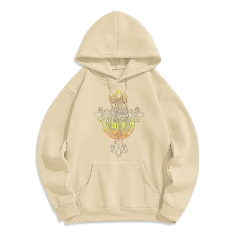 Christianartworkshop Felpa con cappuccio in poliestere foderata in pile con volute e stemma di San Benedetto in stile colorato - Beige - 2XL - image 10