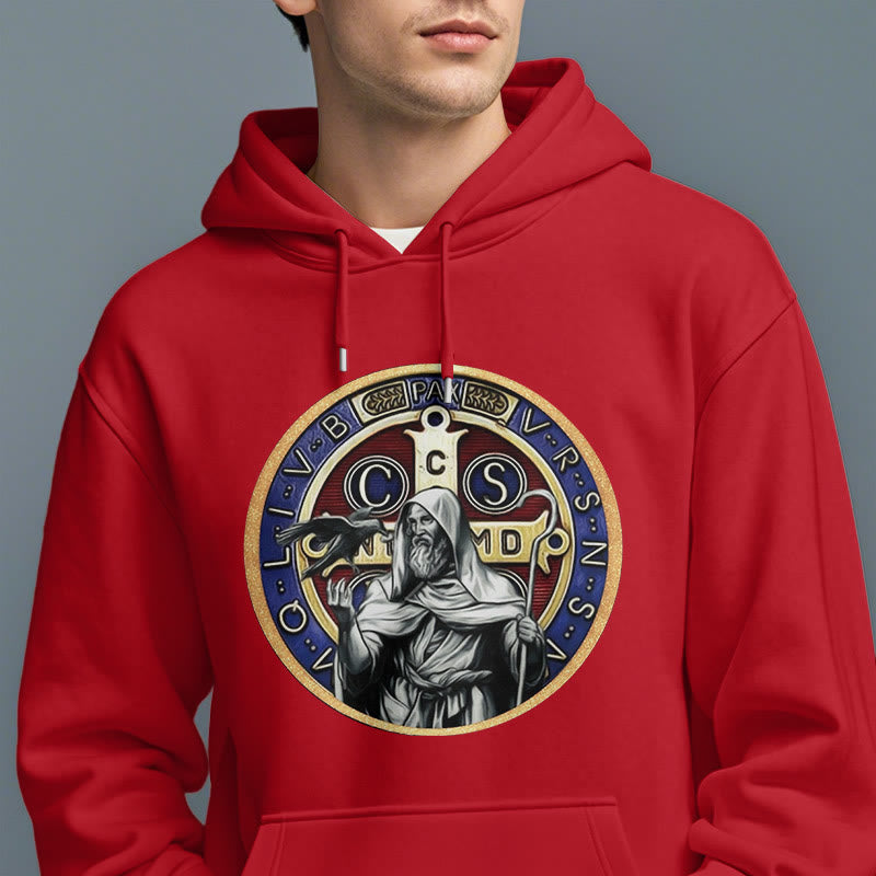 Felpa con cappuccio in poliestere foderata in pile con emblema della figura di San Benedetto in stile classico colorato Christianartworkshop - image 37