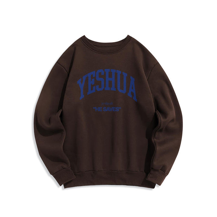Felpa in poliestere foderata in pile stile classico Christianartworkshop Yeshua He Saves - Marrone - 2XL - image 15