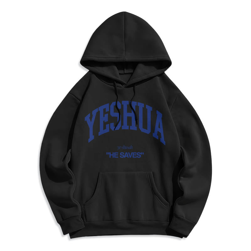 Felpa con cappuccio in poliestere foderata in pile stile classico Christianartworkshop Yeshua He Saves - Nero - 2XL - image 0