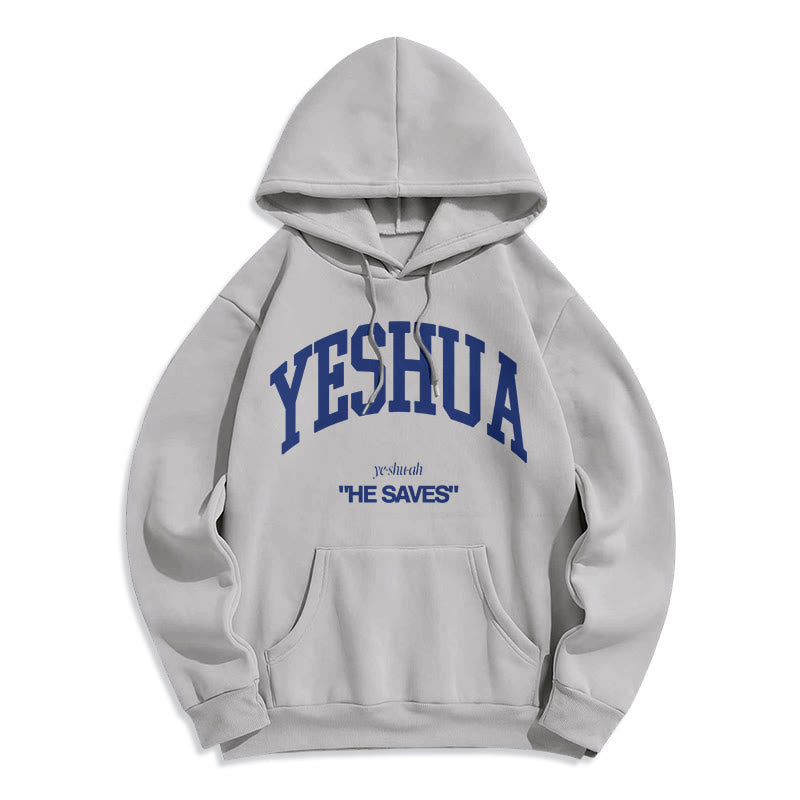 Felpa con cappuccio in poliestere foderata in pile stile classico Christianartworkshop Yeshua He Saves - Grigio - 2XL - image 5