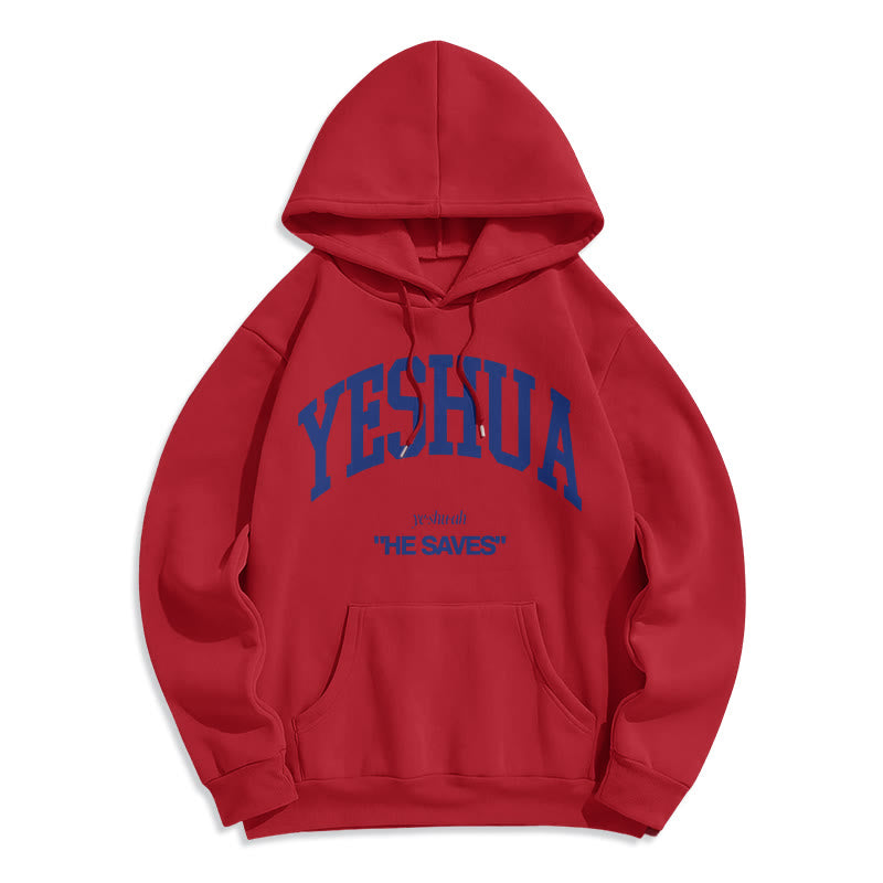Felpa con cappuccio in poliestere foderata in pile stile classico Christianartworkshop Yeshua He Saves - Rosso - 2XL - image 35