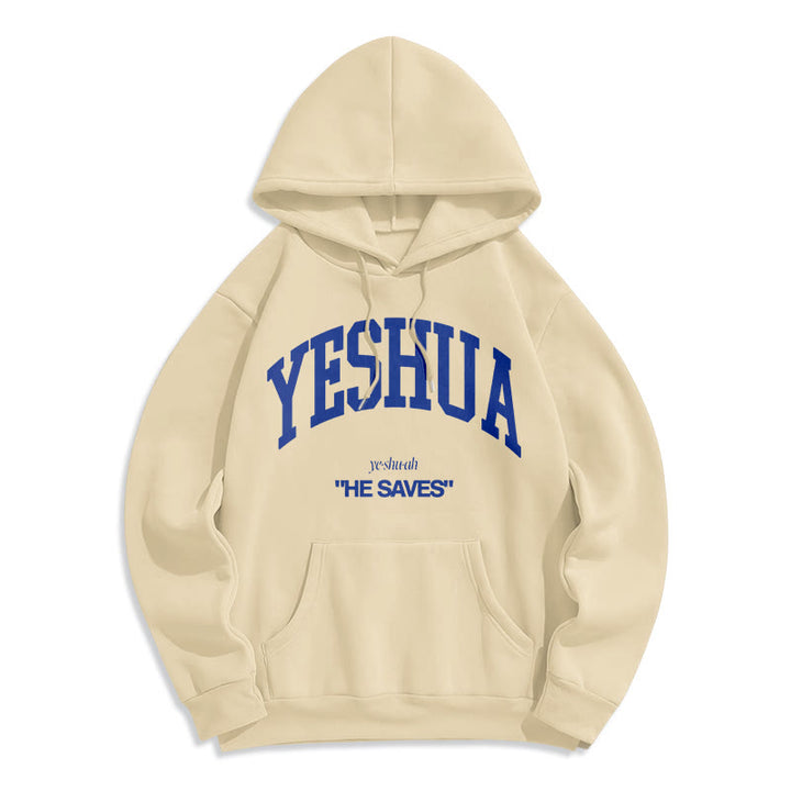 Felpa con cappuccio in poliestere foderata in pile stile classico Christianartworkshop Yeshua He Saves - Beige - 2XL - image 15