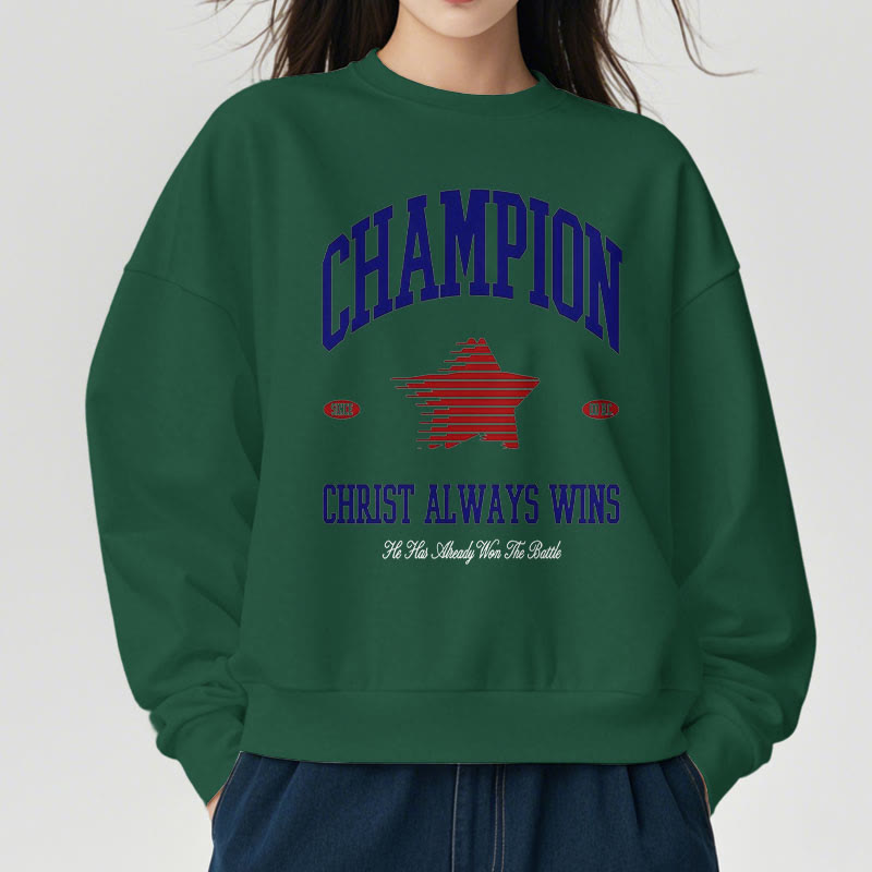 Felpa in poliestere foderata in pile con scritta Modern Style Champion Christ Always Wins Christianartworkshop - image 22