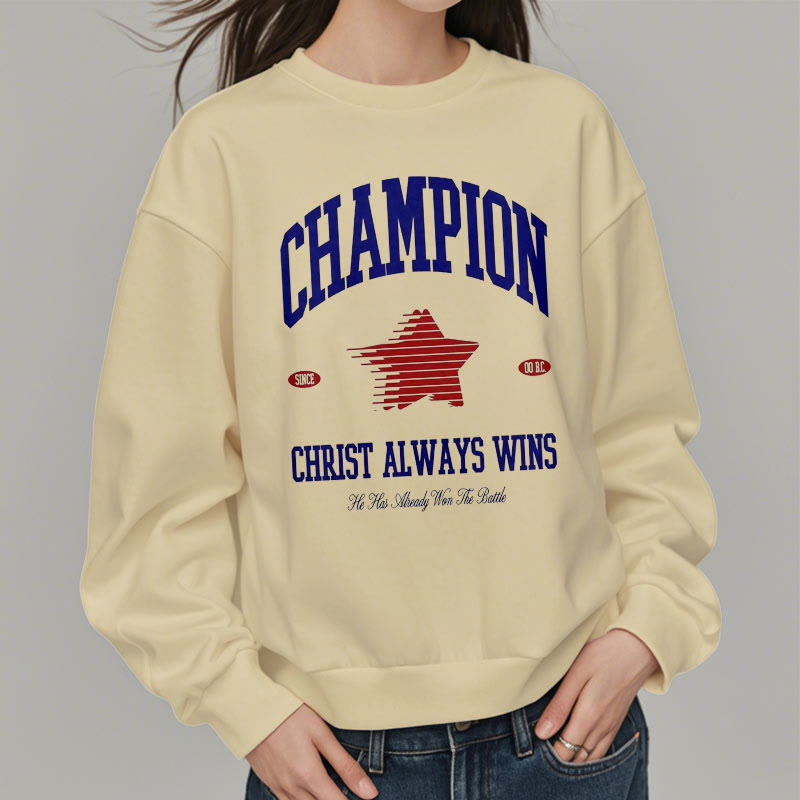 Felpa in poliestere foderata in pile con scritta Modern Style Champion Christ Always Wins Christianartworkshop - image 1