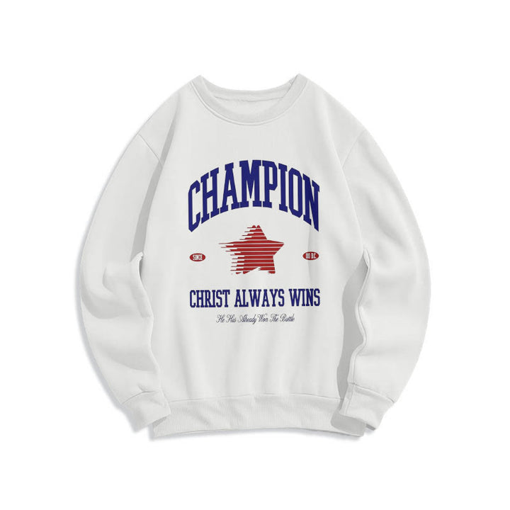 Felpa in poliestere foderata in pile con scritta Modern Style Champion Christ Always Wins Christianartworkshop - Bianco - 2XL - image 10