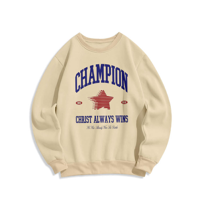 Felpa in poliestere foderata in pile con scritta Modern Style Champion Christ Always Wins Christianartworkshop - Beige - 2XL - image 0