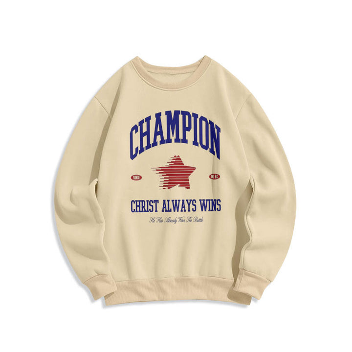 Felpa in poliestere foderata in pile con scritta Modern Style Champion Christ Always Wins Christianartworkshop - Beige - 2XL - image 0