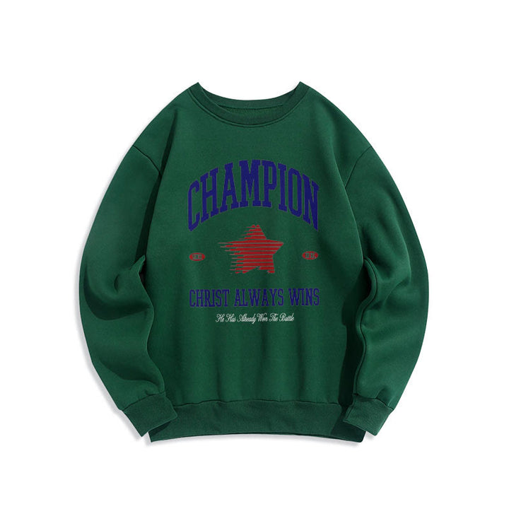 Felpa in poliestere foderata in pile con scritta Modern Style Champion Christ Always Wins Christianartworkshop - Verde - 2XL - image 20