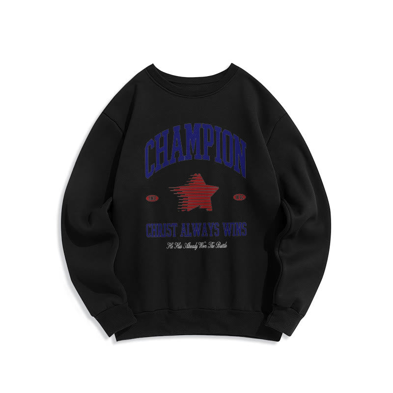 Felpa in poliestere foderata in pile con scritta Modern Style Champion Christ Always Wins Christianartworkshop - Nero - 2XL - image 5
