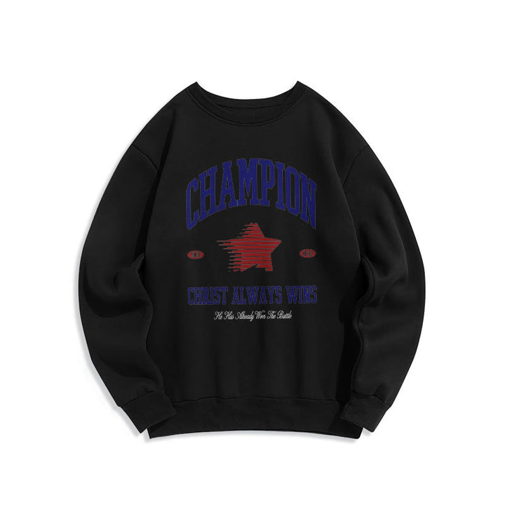 Felpa in poliestere foderata in pile con scritta Modern Style Champion Christ Always Wins Christianartworkshop - Nero - 2XL - image 5