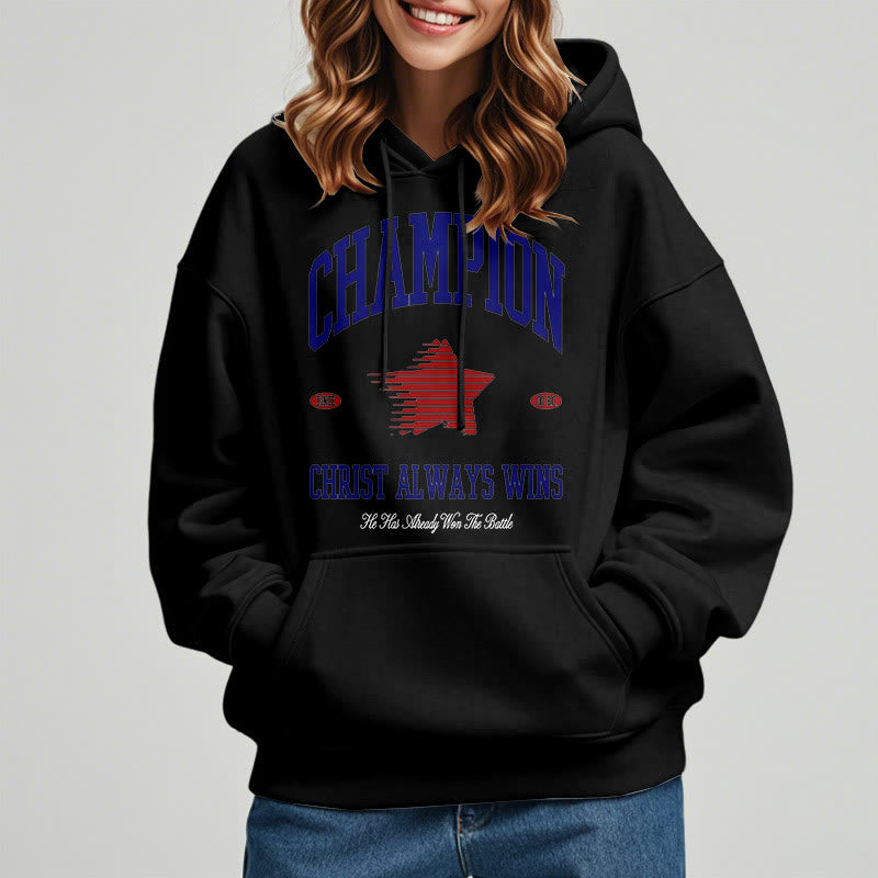 Felpa con cappuccio in poliestere foderata in pile "Cristo vince sempre" di Christianartworkshop , stile moderno - image 7