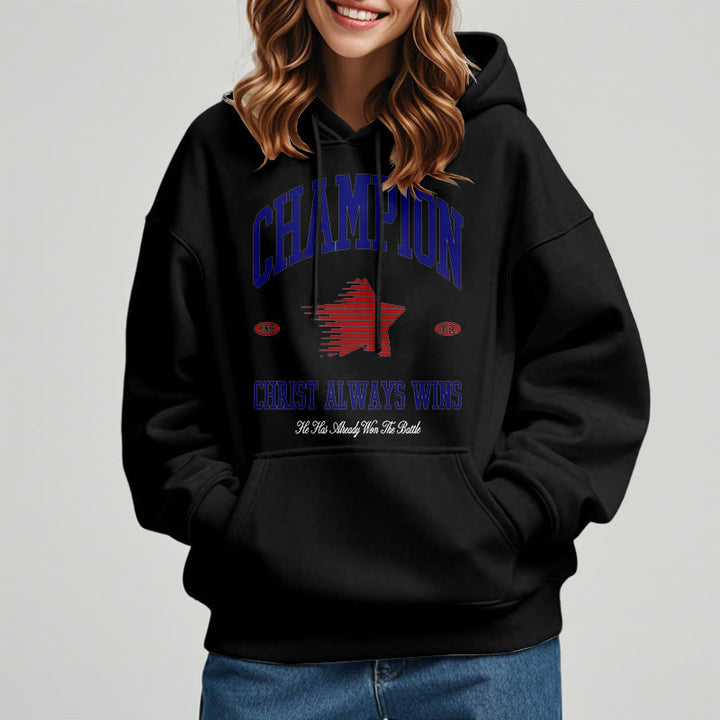 Felpa con cappuccio in poliestere foderata in pile "Cristo vince sempre" di Christianartworkshop , stile moderno - image 7