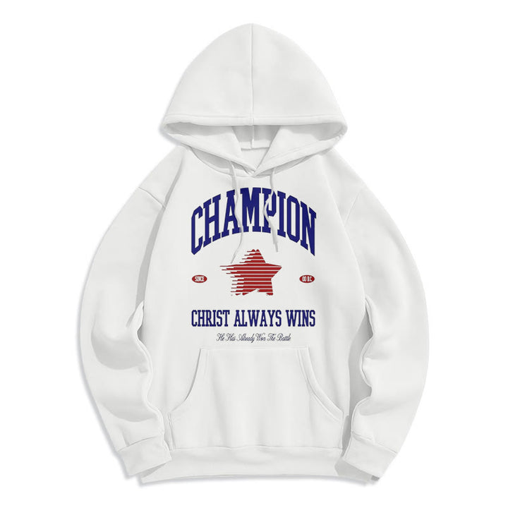 Felpa con cappuccio in poliestere foderata in pile "Cristo vince sempre" di Christianartworkshop , stile moderno - Bianco - 2XL - image 10