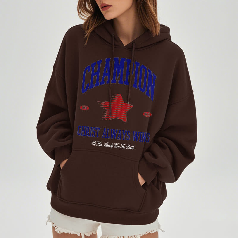 Felpa con cappuccio in poliestere foderata in pile "Cristo vince sempre" di Christianartworkshop , stile moderno - image 23