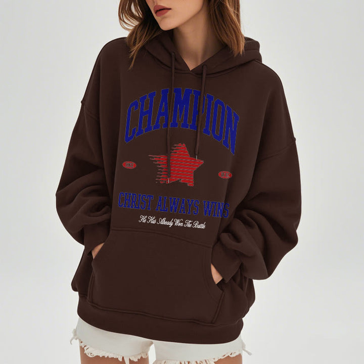 Felpa con cappuccio in poliestere foderata in pile "Cristo vince sempre" di Christianartworkshop , stile moderno - image 23