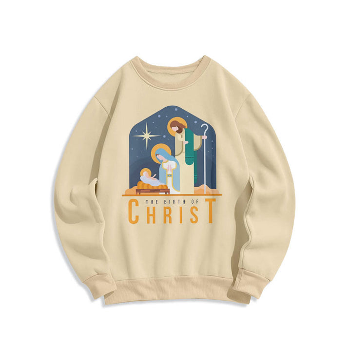 Felpa in poliestere foderata in pile con scena della Natività di Cristo in stile colorato Christianartworkshop - Beige - 2XL - image 15