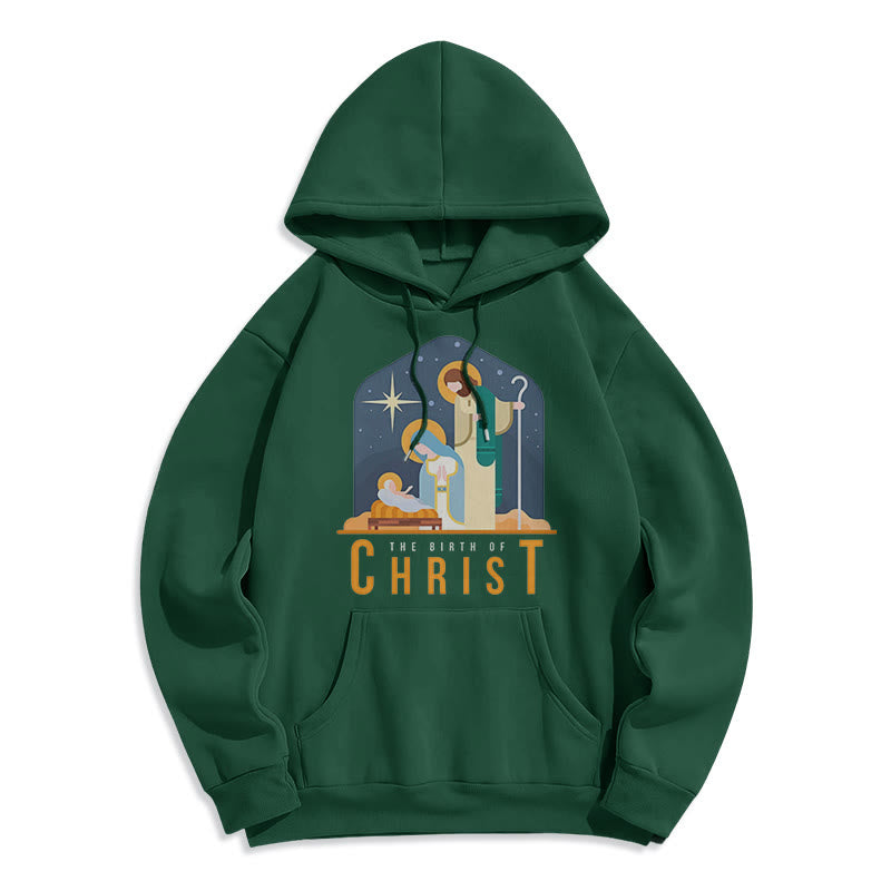 Christianartworkshop Felpa con cappuccio in poliestere foderata in pile con scena della Natività di Cristo in stile colorato - Verde - 2XL - image 20