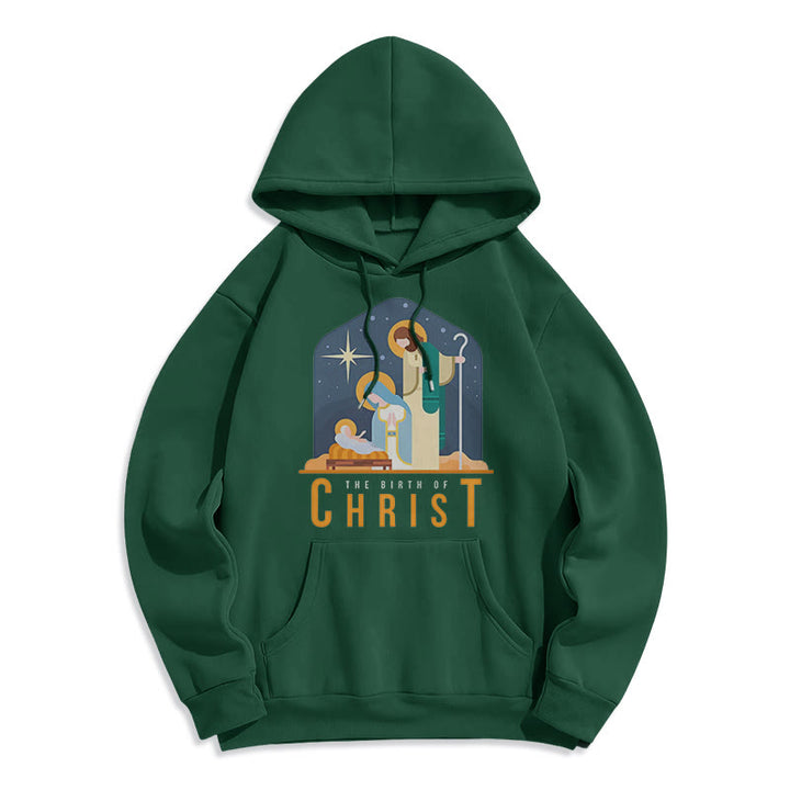 Christianartworkshop Felpa con cappuccio in poliestere foderata in pile con scena della Natività di Cristo in stile colorato - Verde - 2XL - image 20