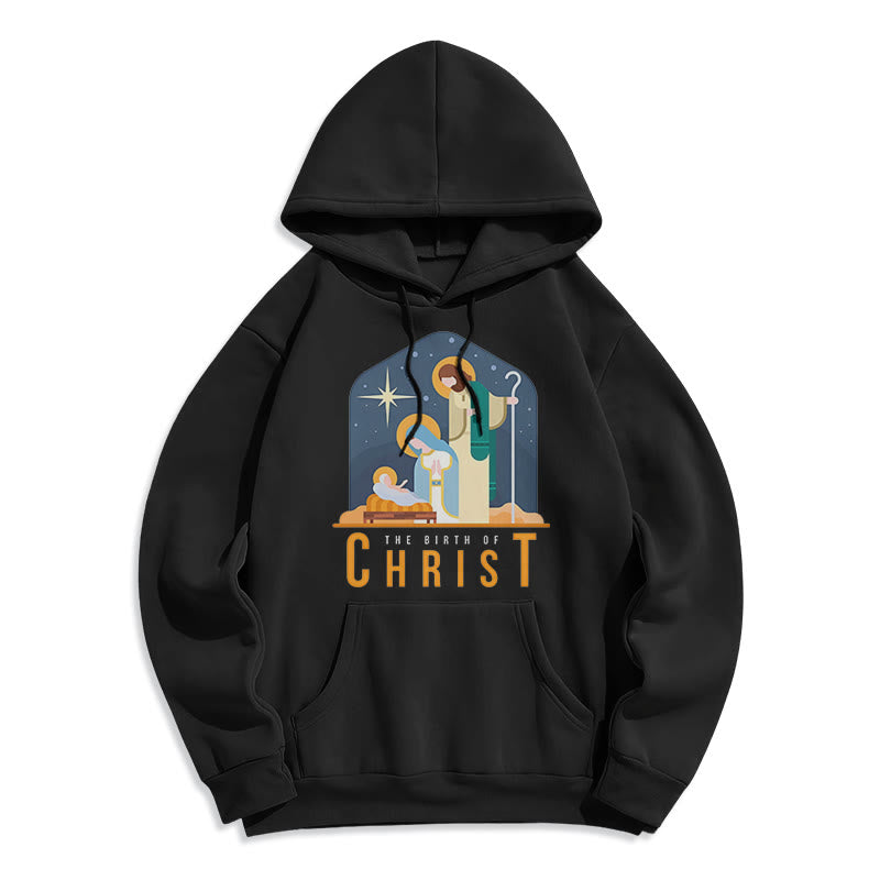 Christianartworkshop Felpa con cappuccio in poliestere foderata in pile con scena della Natività di Cristo in stile colorato - Nero - 2XL - image 5