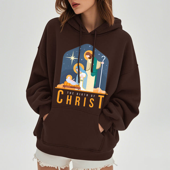 Christianartworkshop Felpa con cappuccio in poliestere foderata in pile con scena della Natività di Cristo in stile colorato - image 17