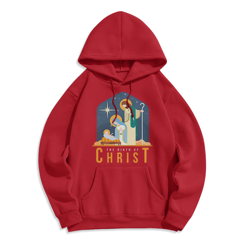Christianartworkshop Felpa con cappuccio in poliestere foderata in pile con scena della Natività di Cristo in stile colorato - Rosso - 2XL - image 35