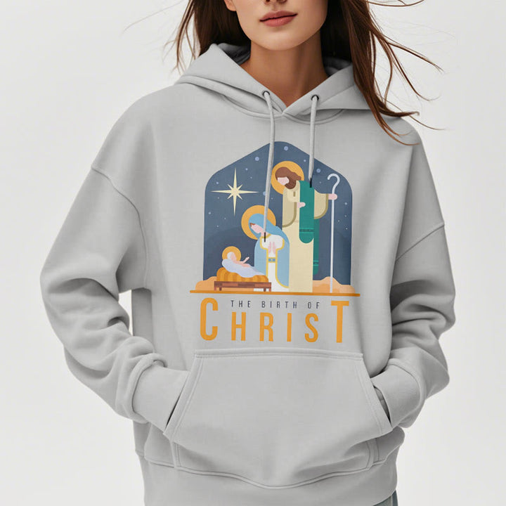 Christianartworkshop Felpa con cappuccio in poliestere foderata in pile con scena della Natività di Cristo in stile colorato - image 32
