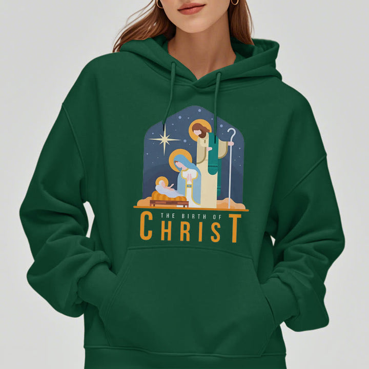 Christianartworkshop Felpa con cappuccio in poliestere foderata in pile con scena della Natività di Cristo in stile colorato - image 23