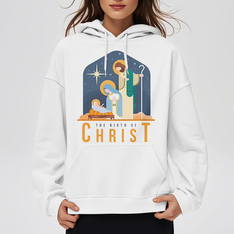 Christianartworkshop Felpa con cappuccio in poliestere foderata in pile con scena della Natività di Cristo in stile colorato - image 12