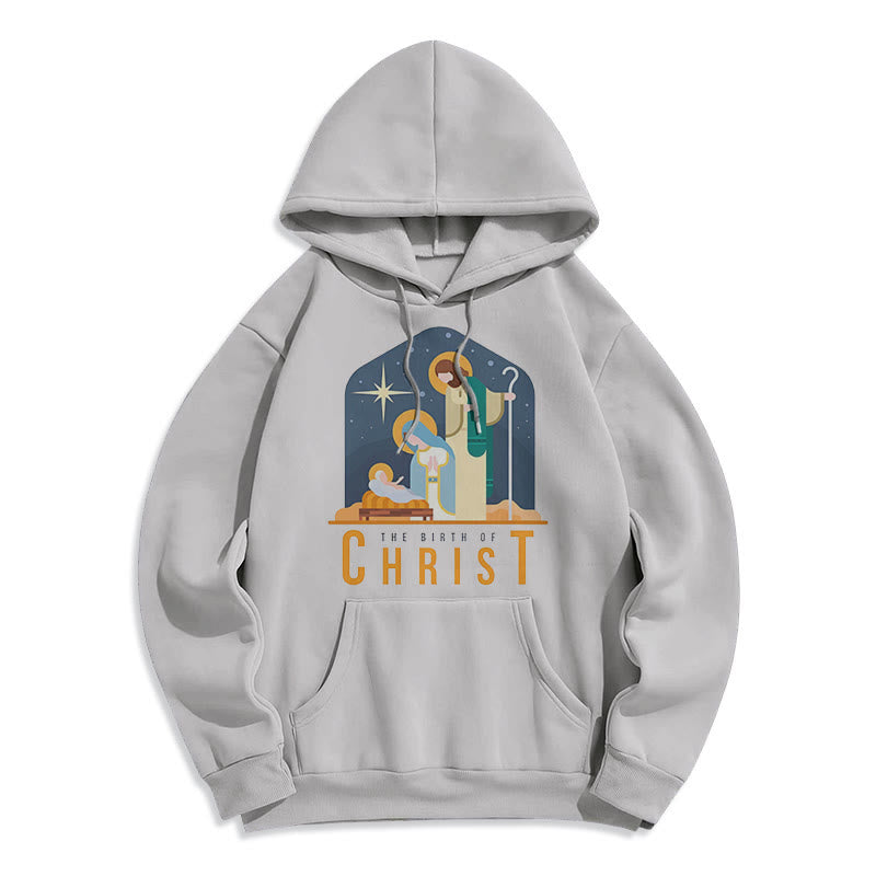 Christianartworkshop Felpa con cappuccio in poliestere foderata in pile con scena della Natività di Cristo in stile colorato - Grigio - 2XL - image 30
